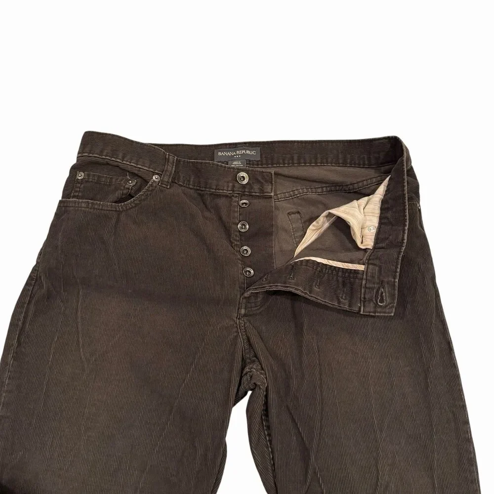 Banana Republic Pants Corduroy Mens Olive Green Straight 35/32 Button‎ Fly